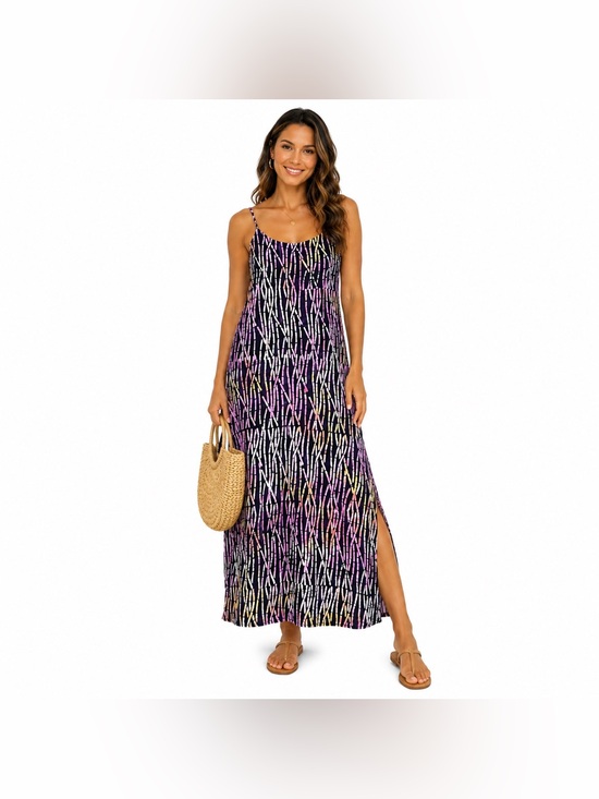 Far Away Dresses & Skirts - Far Away Purple Abstract Rayon Sleeveless Side Slits Maxi Dress Size S